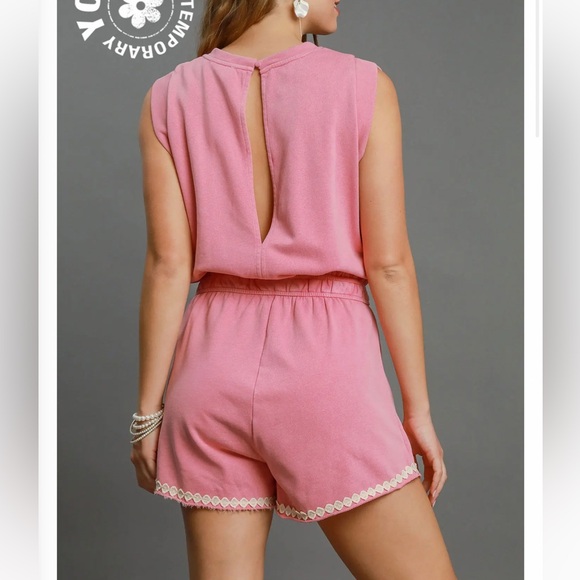 K-9406-LM Umgee Mineral Washed French Terry Romper Lt Mauve Various Sizes - Picture 2 of 3